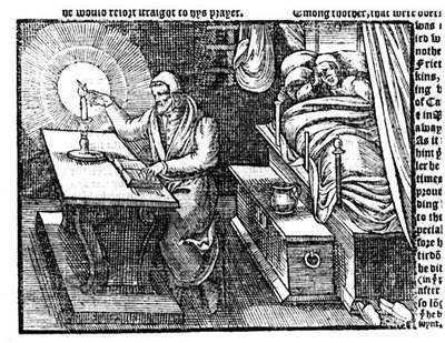 Hugh Latimer (c.1485-1555) houdt zijn vinger in een kaarsvlam, uit Acts and Monuments door John Foxe (1516-87) 1563 door English School